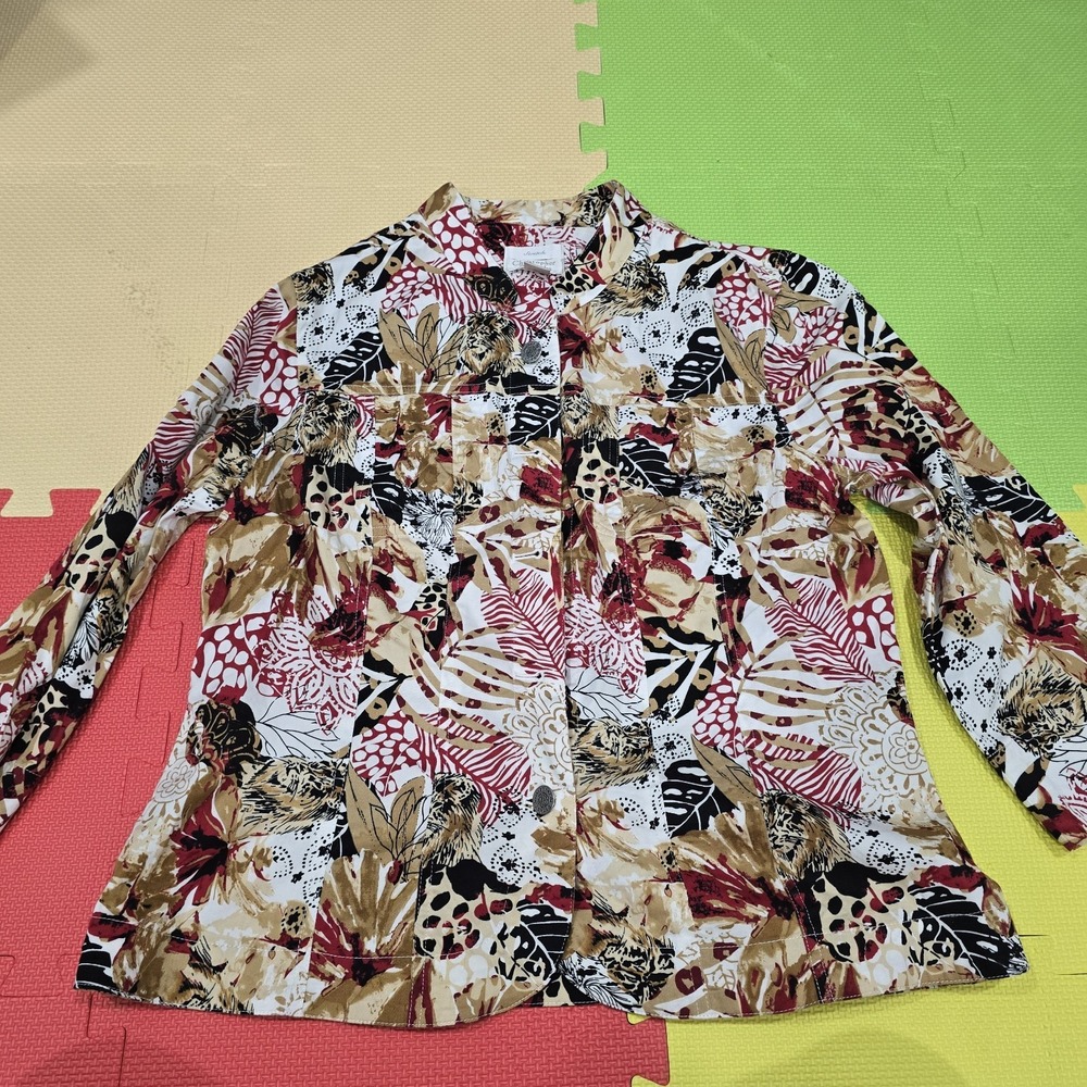 Vintage 90s Christopher & Banks Safari Animal Print Jacket Medium M Cotton Stret